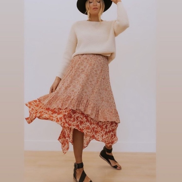 Free People Zuma Drippy Ruffle Skirt Fall Floral - Picture 2 of 7